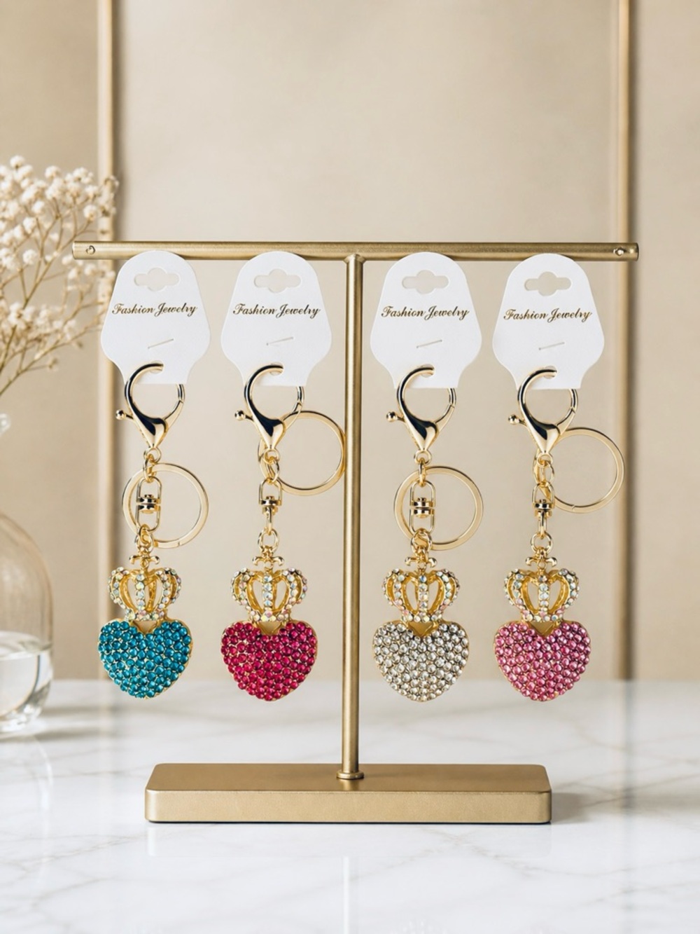 Crystal Crown Heart Keychain - Gold Hardware juicy Y2K vibes. Pick 1 color!